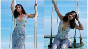 Avneet Kaur is a sight to behold in a cut-out V neck outfit and shares scintillating photos from mid-sea