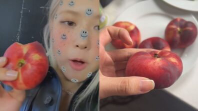 Blackpink Rose enjoys a sweet bite from a red ripe peach fruit, watch video