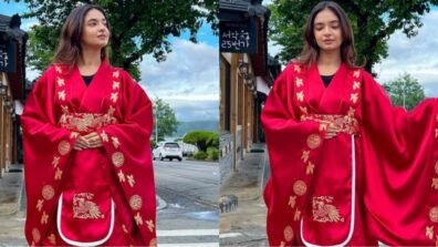 ‘Digital Sensation’ Anushka Sen is exploring South Korea in a traditional red Hanbok outfit, and pics go viral