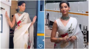 Heaven on Earth: Nora Fatehi dazzles in floral white saree, watch