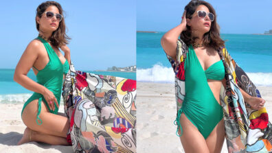 Hina Khan wants to soak up the son honey, dazzles in green monokini and cape outfit