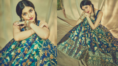 In Pics: Divya Khosla Kumar looks resplendent in golden embellished blue lehenga choli