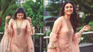 Keerthy Suresh looks resplendent in 38,800/- worth designer Rajiramniq nude pink kurta set, see pictures