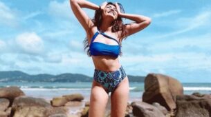 KKK 11 fame Sana Makbul ditches clothes, looks irresistible in floral bikini by the sea
