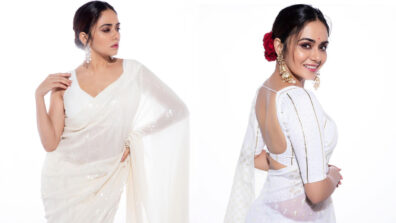 Marathi diva Amruta Khanvilkar to show utter grace in white sarees, see pictures