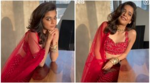 Mithila Palkar dazzles in golden embroidered red lehenga choli, fans are mind boggled