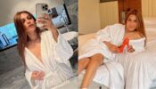 Nia Sharma is feeling cozy in bathrobe, and lies down on the couch like a queen