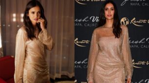 Nina Dobrev Sets Our Hearts On Fire In Golden Shimmery Mini Dress