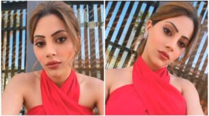 Oops moment: Nikki Tamboli survives a wardrobe malfunction, watch video