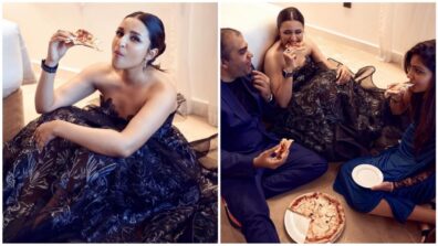 Pizza wala photoshoot: Parineeti Chopra is all happy and candid in strapless feather gown, enjoys yummy Italian delicacy