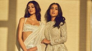 Sara Ali Khan and Ananya Panday dazzle in off-white Indo-western dress and saree styled by Tanya Ghavri, take cues