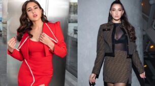 Sara Ali Khan is blowing kisses in spicy red outfit, Nora Fatehi sizzles like in black transparent bralette