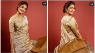 Saree Mein Nari: Pooja Hegde is a sight to behold in golden saree, are you crushing?