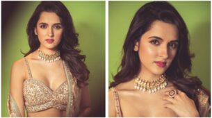 Shirley Setia looks ethereal in embellished beige lehenga choli, fans are crushing