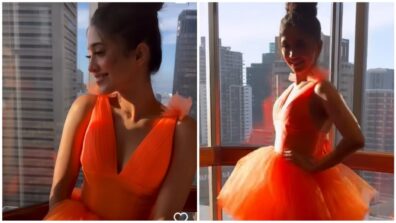 Shivangi Joshi looks straight out of fairyland in ruffle neon orange gown, watch video