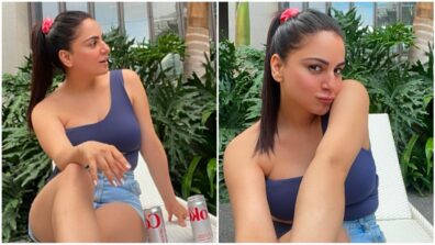 Shraddha Arya is all happy and smiles by the pool, enjoys cool drink in one-shoulder crop top and denim shorts