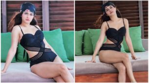 Sitting real pretty: Avneet Kaur crosses all limits of boldness, looks super sensuous in black cut-out monokini on couch