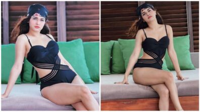 Sitting real pretty: Avneet Kaur crosses all limits of boldness, looks super sensuous in black cut-out monokini on couch