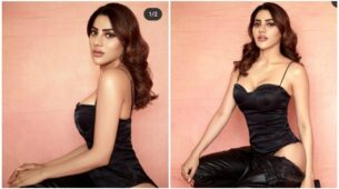 So Hot Pictures: Nikki Tamboli showers sensations in black corset deep neck outfit
