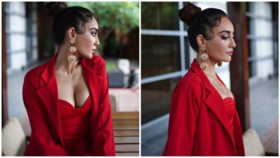 Surbhi Jyoti is looking super spicy in red plunging neckline pantsuit, see pics