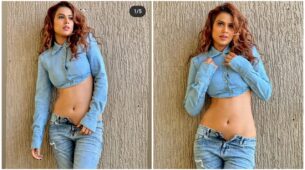 Take the ultimate denim on denim cue from Nia Sharma, pics inside