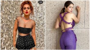 TV Queens: Nia Sharma is sensuality personified in black and white dotted net outfit, Hina Khan kills it in lavender backless dress