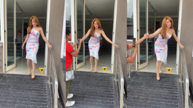 Watch video: Urvashi Rautela gets in trouble for high heels, saves a great fall