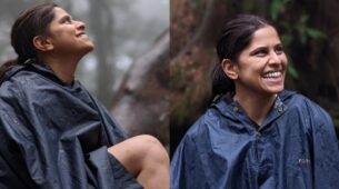 All Smiles: Marathi diva Sai Tamhankar takes casual trail in Mumbai rains, fans vibe in