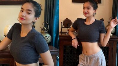 Anushka Sen flaunts her toned midriff wearing black crop top and joggers