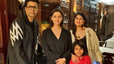 Alia Bhatt’s pregnancy glow is not to miss as she poses with Karan Johar in all-black maternity wear