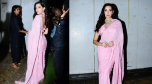 Nora Fatehi slays the ‘tip tip barsa pani’ vibe in baby pink embellished saree in Mumbai rains, see pics