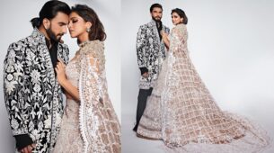 Deepika Padukone And Ranveer Singh Sizzle The Ramp Walk In Manish Malhotra Embellished Outfits 