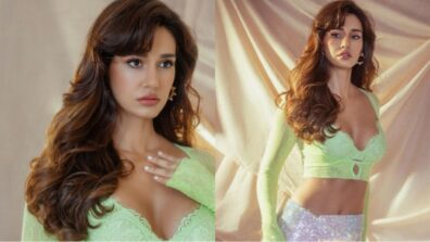 Disha Patani is a sight to behold in green plunging neckline top and shimmery long skirt, you will go ‘fida’