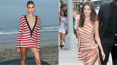 Fashion Faceoff: Hailey Bieber Vs Emily Ratajkowski: Whose Red Striped Dress Did You Fall In Love With?