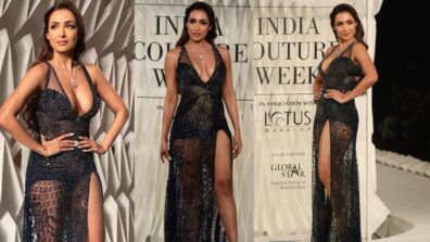 Fashion Queen: Malaika Arora Walks The Ramp In A Black Embellished Thigh High Slit Gown