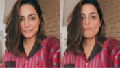 Gorgeous: Hina Khan looks stunning in red-striped pyjama suit