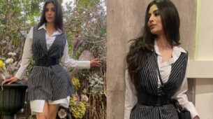 Gorgeous: Mouni Roy keeps her boss vibes on notch in black striped shirt dress, see pics