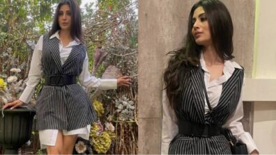 Gorgeous: Mouni Roy keeps her boss vibes on notch in black striped shirt dress, see pics