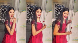 Gulabo girl: Shruti Haasan looks fierce in red, poses sensuous with rose stick
