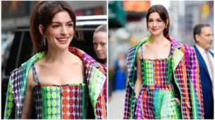 Here’s A Rainbow Jumpsuit Worn By Anne Hathaway, Take A Look 