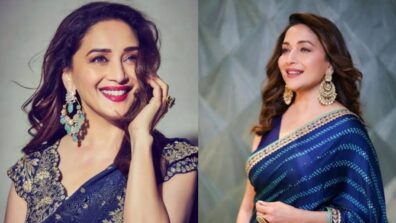 Self-fashion Faceoff: Madhuri Dixit In Arpita Mehta’s Or Anita Dongre’s: Which Blue Saree Caught Your Eye?