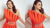 Himanshi Khurana steams up internet in candy orange strapless pleated gown with belt, see pics