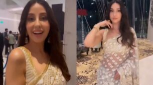 H*t Video: Nora Fatehi ditches western outfits, looks burning-hot bombshell in golden transparent saree