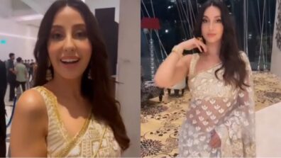 H*t Video: Nora Fatehi ditches western outfits, looks burning-hot bombshell in golden transparent saree