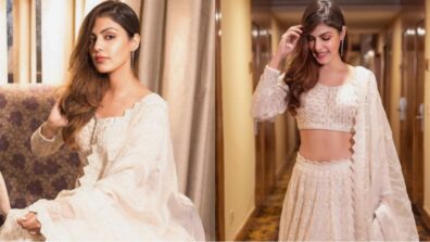 In Pics: Rhea Chakraborty looks surreal in embellished white Chikankari suit