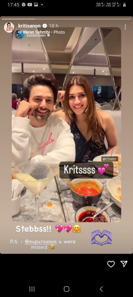 Kriti Sanon and Stebin Ben enjoy yummy meal together, actress says, 