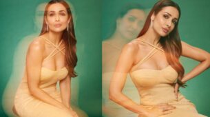 Malaika Arora Looks Breathtaking In Beige Gown look