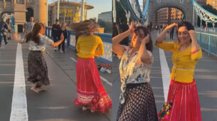 Marathi actress Sonalee Kulkarni shows off her ‘desi jalwa’ in London tower bridge, watch video