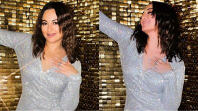 Sonakshi Sinha is ready to party hard in silver shimmery bodycon dress, BF Zaheer Iqbal is in love