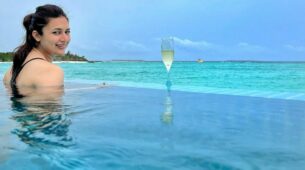Sunday mood: Divyanka Tripathi enjoys a chilling glass of champagne at Maldives beach, see pics